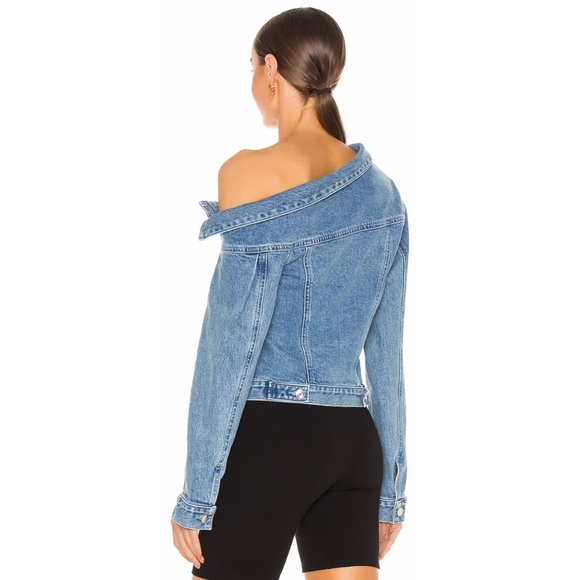 NEW Revolve RtA Rebecca One Shoulder Denim Jacket Natural Blue XS - Picture 3 of 17
